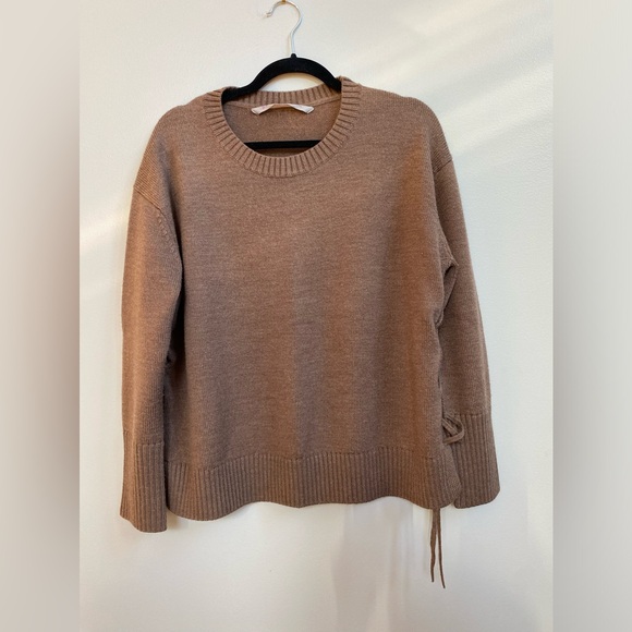 Athleta Womens M Sweater MERINO NOPA SWEATER Lace Up Brown Heather 100% Wool - Picture 3 of 9